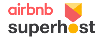 Airbnb logo next to the Superhost badge, showing red 'airbnb' text and gray 'superhost' with a yellow/pink badge.